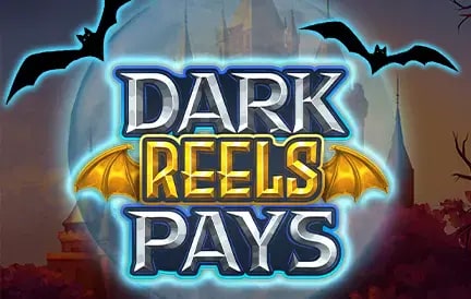 Uma ilustração com o texto "Dark Reels Pays" em letras iluminadas e em negrito. O fundo apresenta um castelo sombrio com morcegos voando no céu noturno.